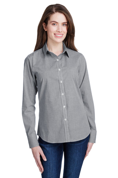 Artisan Collection RP320 Womens Microcheck Gingham Long Sleeve Button Down Shirt Black/White Model Front