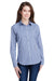 Artisan Collection RP320 Womens Microcheck Gingham Long Sleeve Button Down Shirt Navy Blue/White Model Front