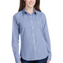 Artisan Collection Womens Microcheck Gingham Long Sleeve Button Down Shirt - Navy Blue/White