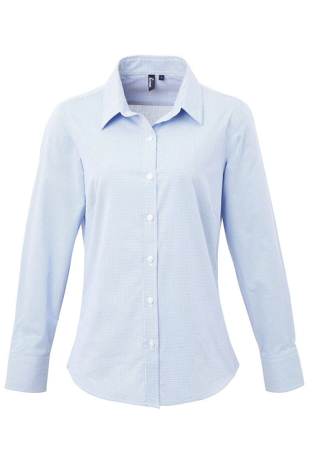 Artisan Collection RP320 Womens Microcheck Gingham Long Sleeve Button Down Shirt Light Blue/White Model Flat Front
