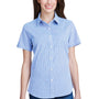 Artisan Collection Womens Microcheck Gingham Short Sleeve Button Down Shirt - Light Blue/White