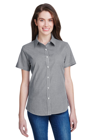 Artisan Collection RP321 Womens Microcheck Gingham Short Sleeve Button Down Shirt Black/White Model Front