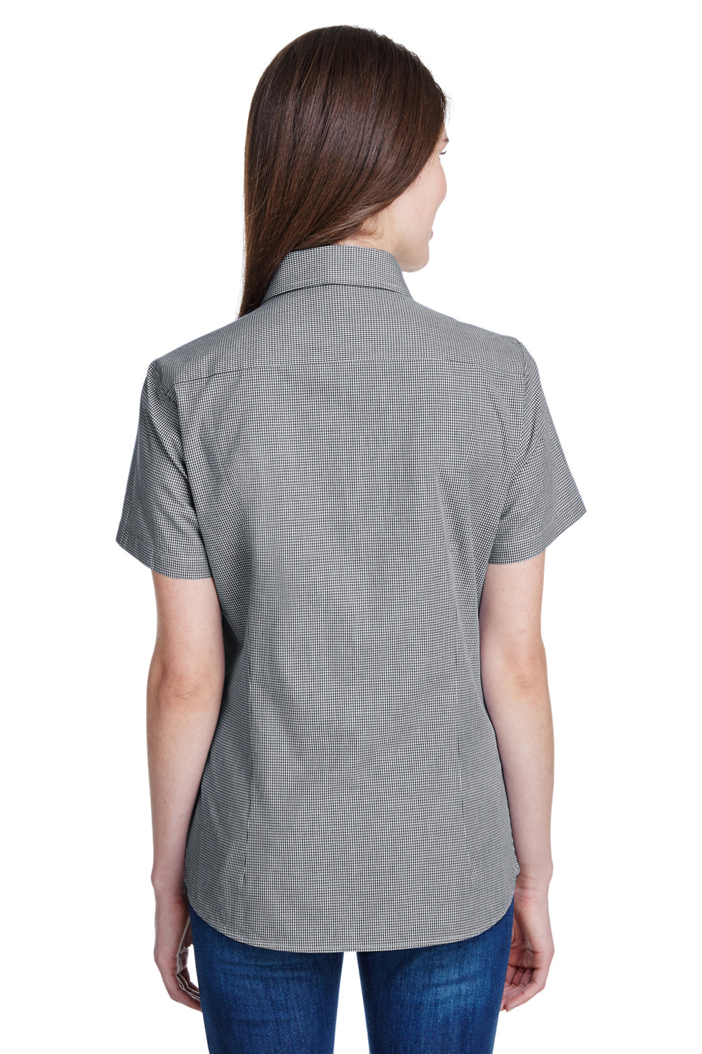 Artisan Collection RP321 Womens Microcheck Gingham Short Sleeve Button Down Shirt Black/White Model Back