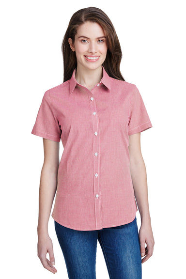 Artisan Collection RP321 Womens Microcheck Gingham Short Sleeve Button Down Shirt Red/White Model Front