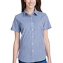 Artisan Collection Womens Microcheck Gingham Short Sleeve Button Down Shirt - Navy Blue/White