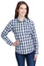 Artisan Collection RP350 Womens Mulligan Check Long Sleeve Button Down Shirt White/Navy Blue Model Front