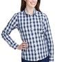 Artisan Collection Womens Mulligan Check Long Sleeve Button Down Shirt - White/Navy Blue
