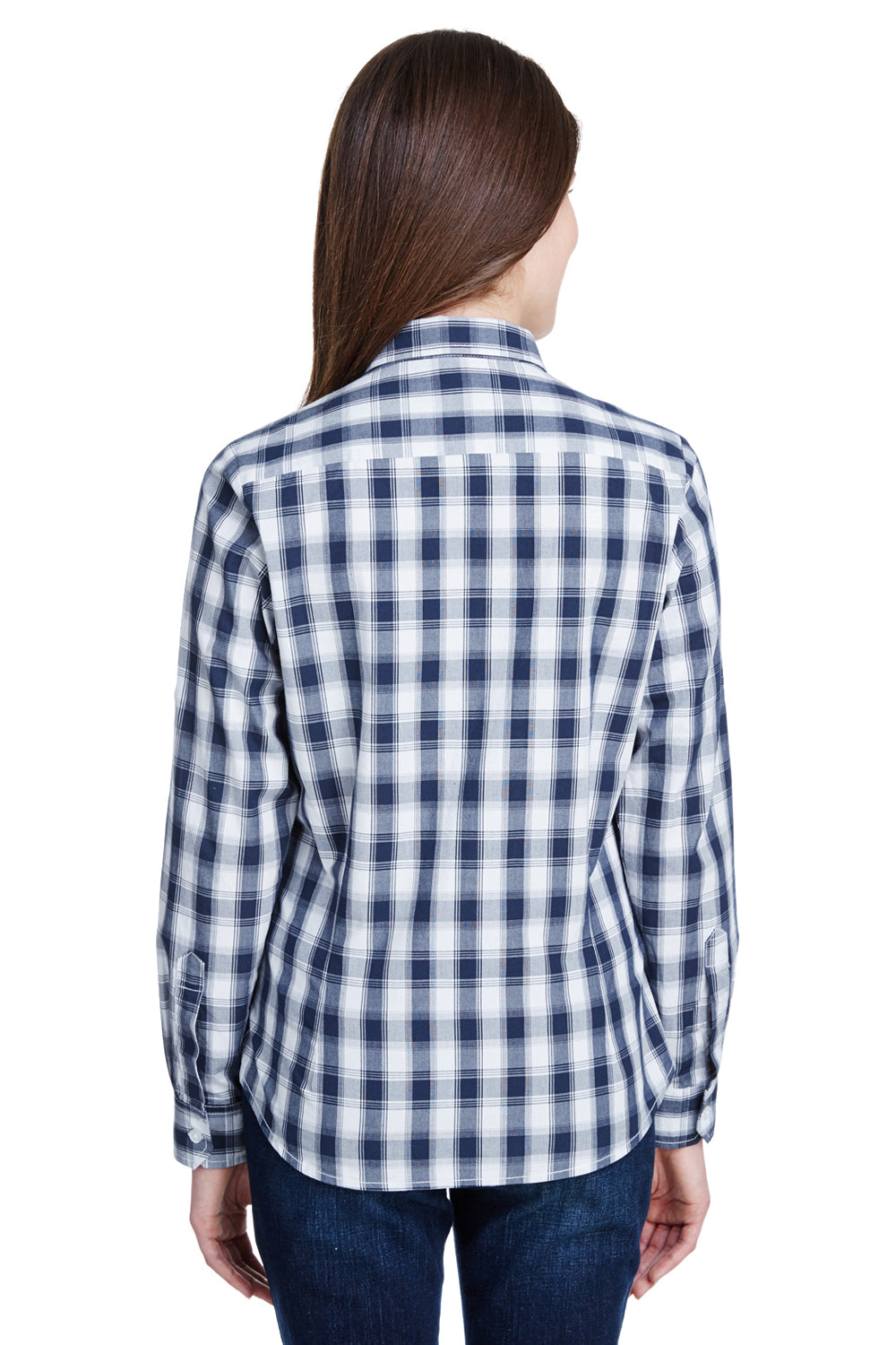 Artisan Collection RP350 Womens Mulligan Check Long Sleeve Button Down Shirt White/Navy Blue Model Back