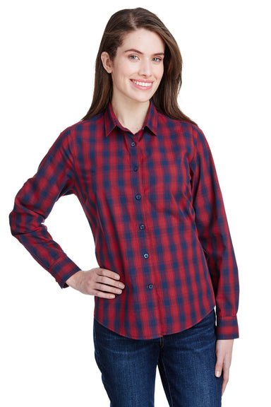Artisan Collection RP350 Womens Mulligan Check Long Sleeve Button Down Shirt Red/Navy Blue Model Front