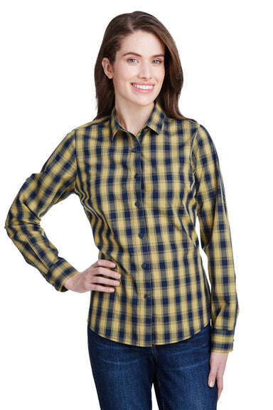 Artisan Collection RP350 Womens Mulligan Check Long Sleeve Button Down Shirt Camel Brown/Navy Blue Model Front