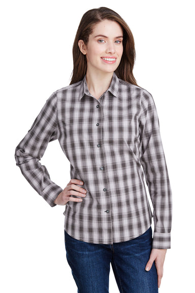 Artisan Collection RP350 Womens Mulligan Check Long Sleeve Button Down Shirt Steel Grey/Black Model Front