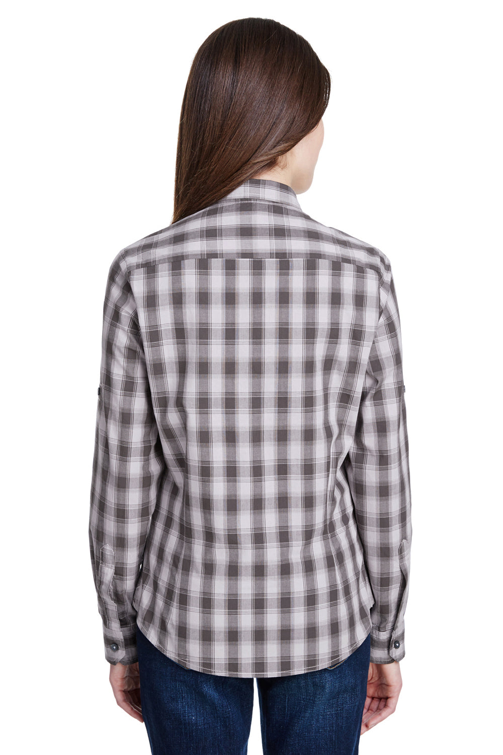 Artisan Collection RP350 Womens Mulligan Check Long Sleeve Button Down Shirt Steel Grey/Black Model Back