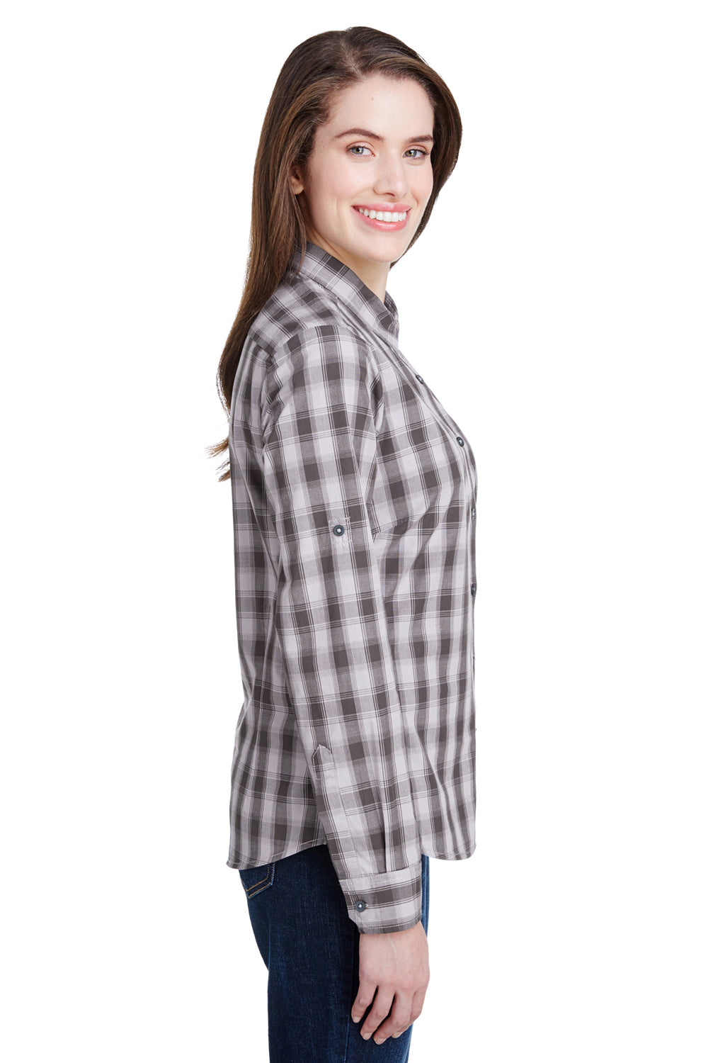 Artisan Collection RP350 Womens Mulligan Check Long Sleeve Button Down Shirt Steel Grey/Black Model Side
