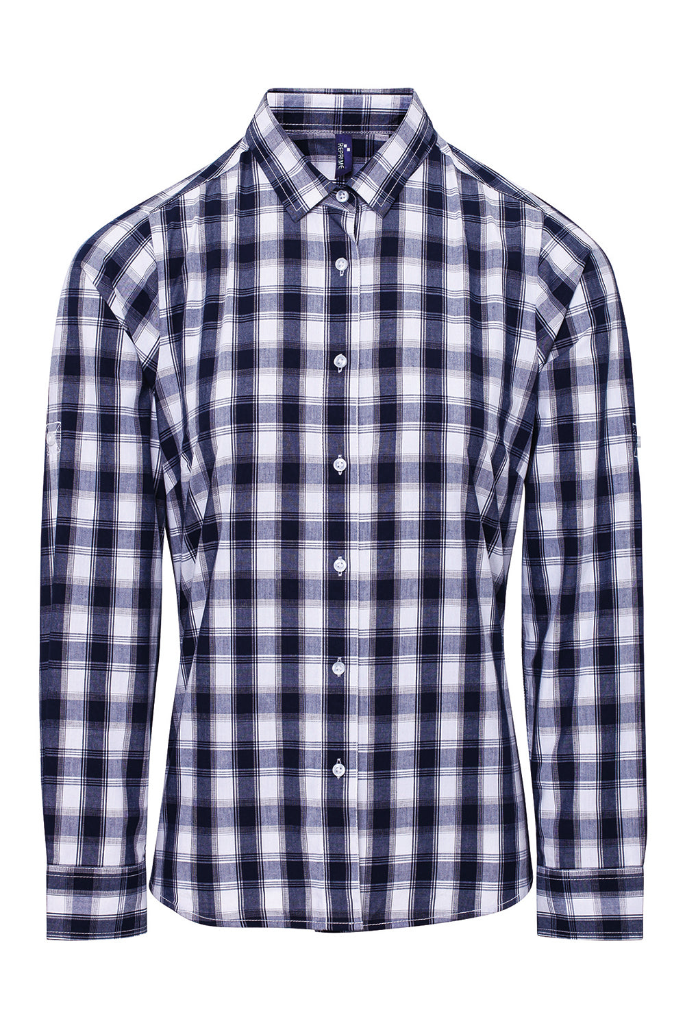 Artisan Collection RP350 Womens Mulligan Check Long Sleeve Button Down Shirt White/Navy Blue Model Flat Front