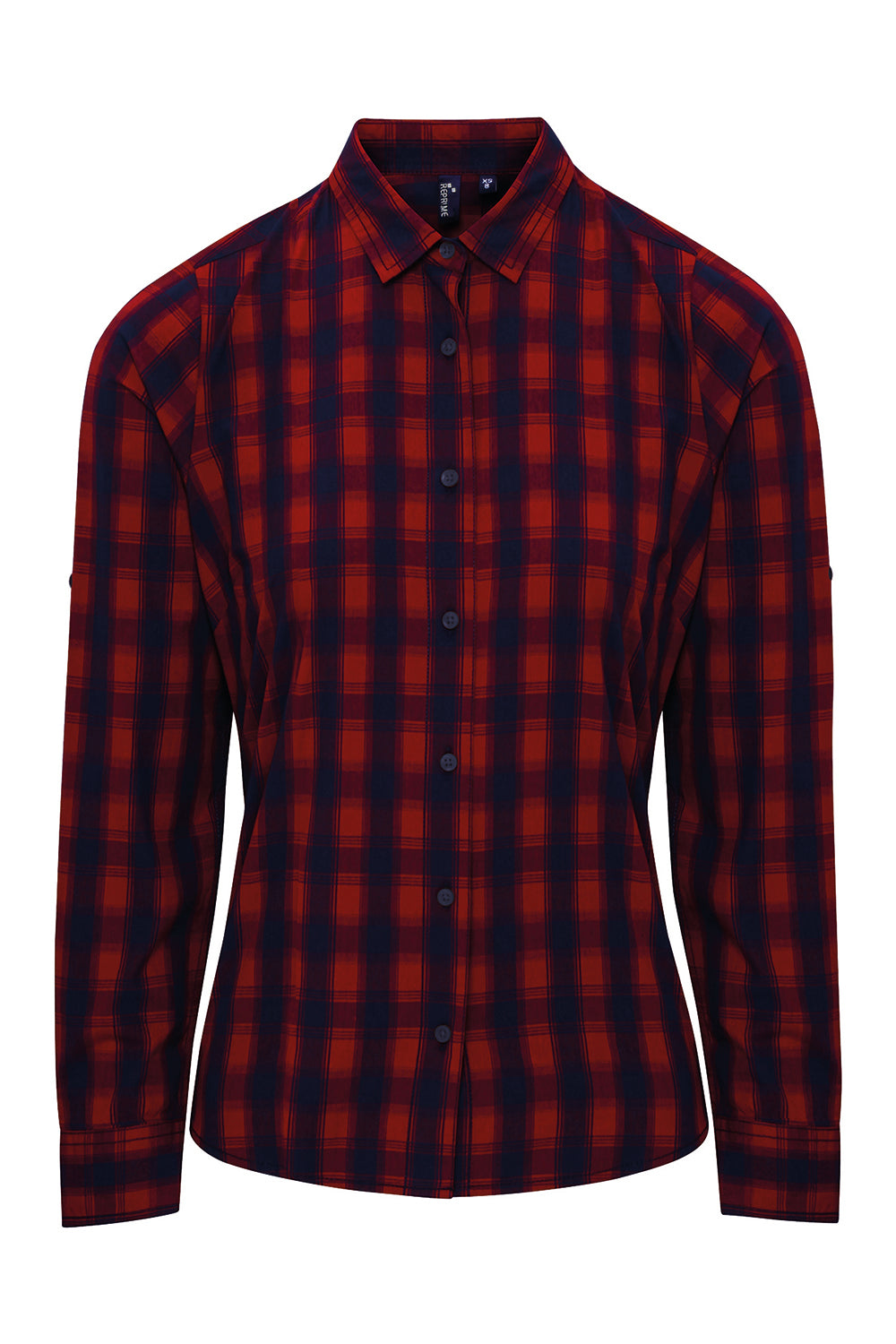 Artisan Collection RP350 Womens Mulligan Check Long Sleeve Button Down Shirt Red/Navy Blue Model Flat Front
