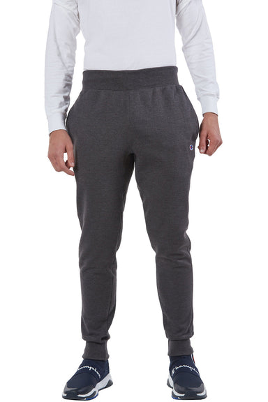 Champion RW25 Mens Reverse Weave Fleece Jogger Sweatpants w/ Pockets Heather Charcoal Grey Model Front