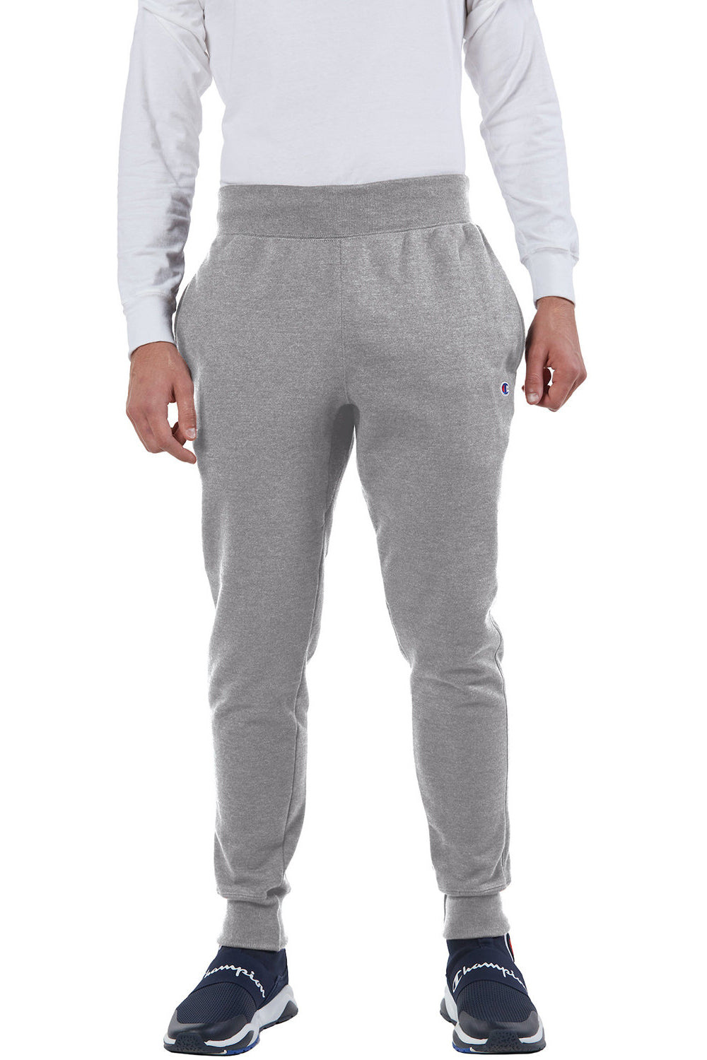 Champion RW25 Mens Reverse Weave Fleece Jogger Sweatpants w/ Pockets Oxford Grey Model Front
