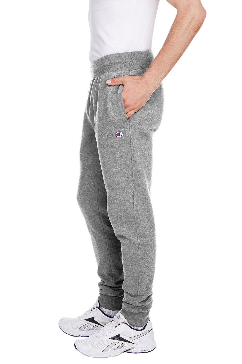 Champion RW25 Mens Reverse Weave Fleece Jogger Sweatpants w/ Pockets Oxford Grey Model Side
