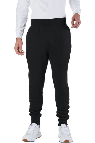 Champion RW25 Mens Reverse Weave Fleece Jogger Sweatpants w/ Pockets Black Model Front