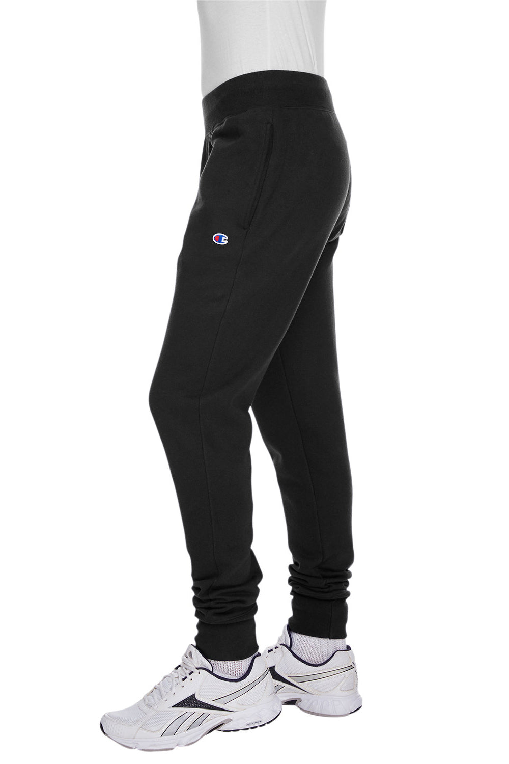 Champion RW25 Mens Reverse Weave Fleece Jogger Sweatpants w/ Pockets Black Model Side