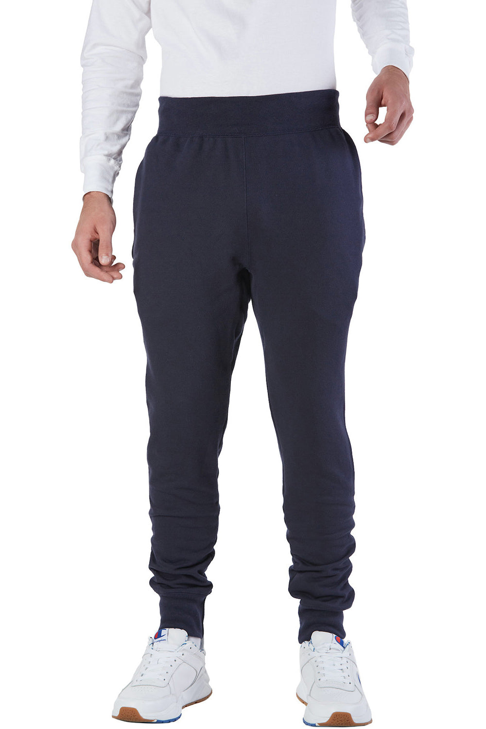 Champion RW25 Mens Reverse Weave Fleece Jogger Sweatpants w/ Pockets Navy Blue Model Front