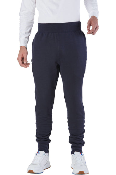 Champion RW25 Mens Reverse Weave Fleece Jogger Sweatpants w/ Pockets Navy Blue Model Front