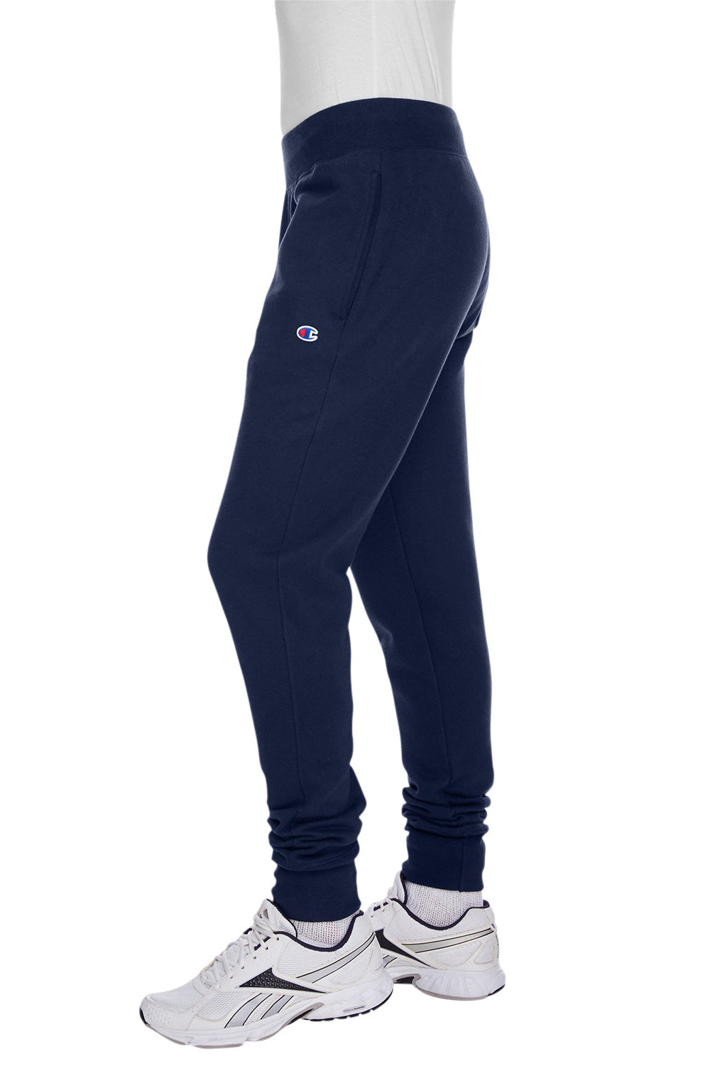 Champion RW25 Mens Reverse Weave Fleece Jogger Sweatpants w/ Pockets Navy Blue Model Side