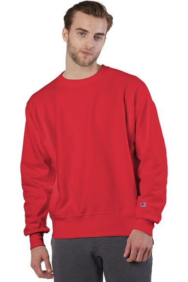 Champion S149/S1049 Mens Shrink Resistant Crewneck Sweatshirt Scarlet Red Model Front