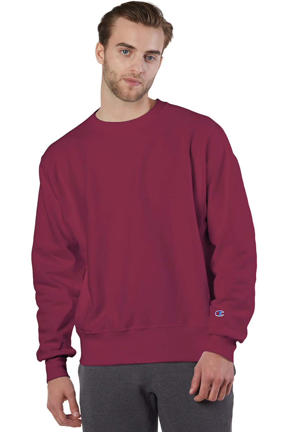 Champion S149/S1049 Mens Shrink Resistant Crewneck Sweatshirt Cardinal Red Model Front