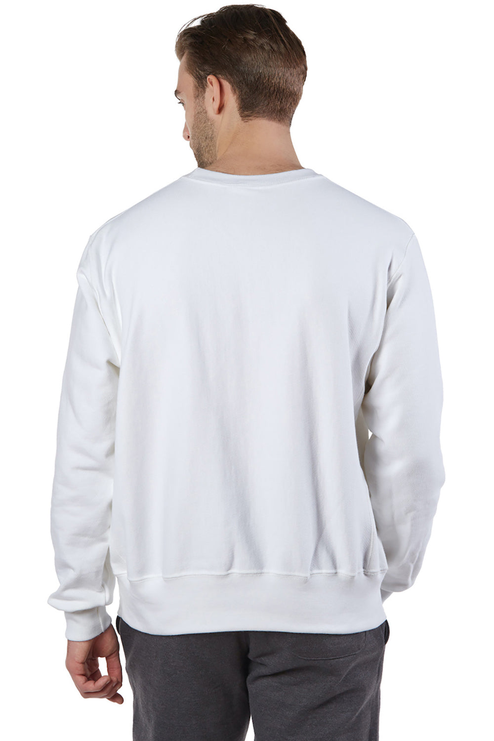 Champion S149/S1049 Mens Shrink Resistant Crewneck Sweatshirt White Model Back