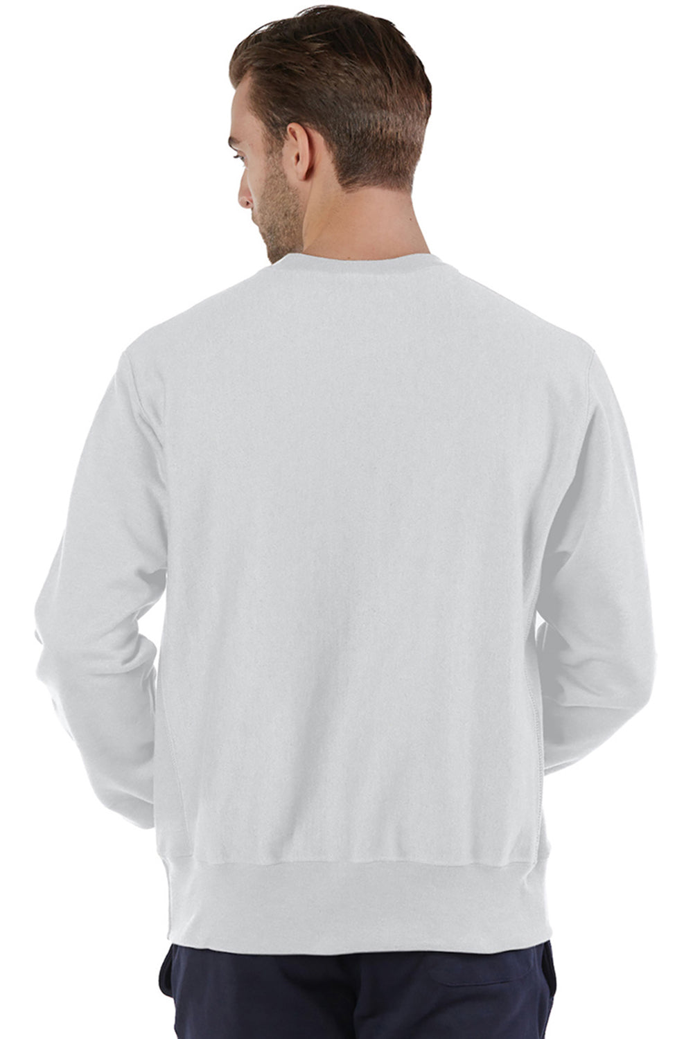 Champion S149/S1049 Mens Shrink Resistant Crewneck Sweatshirt Silver Grey Model Back