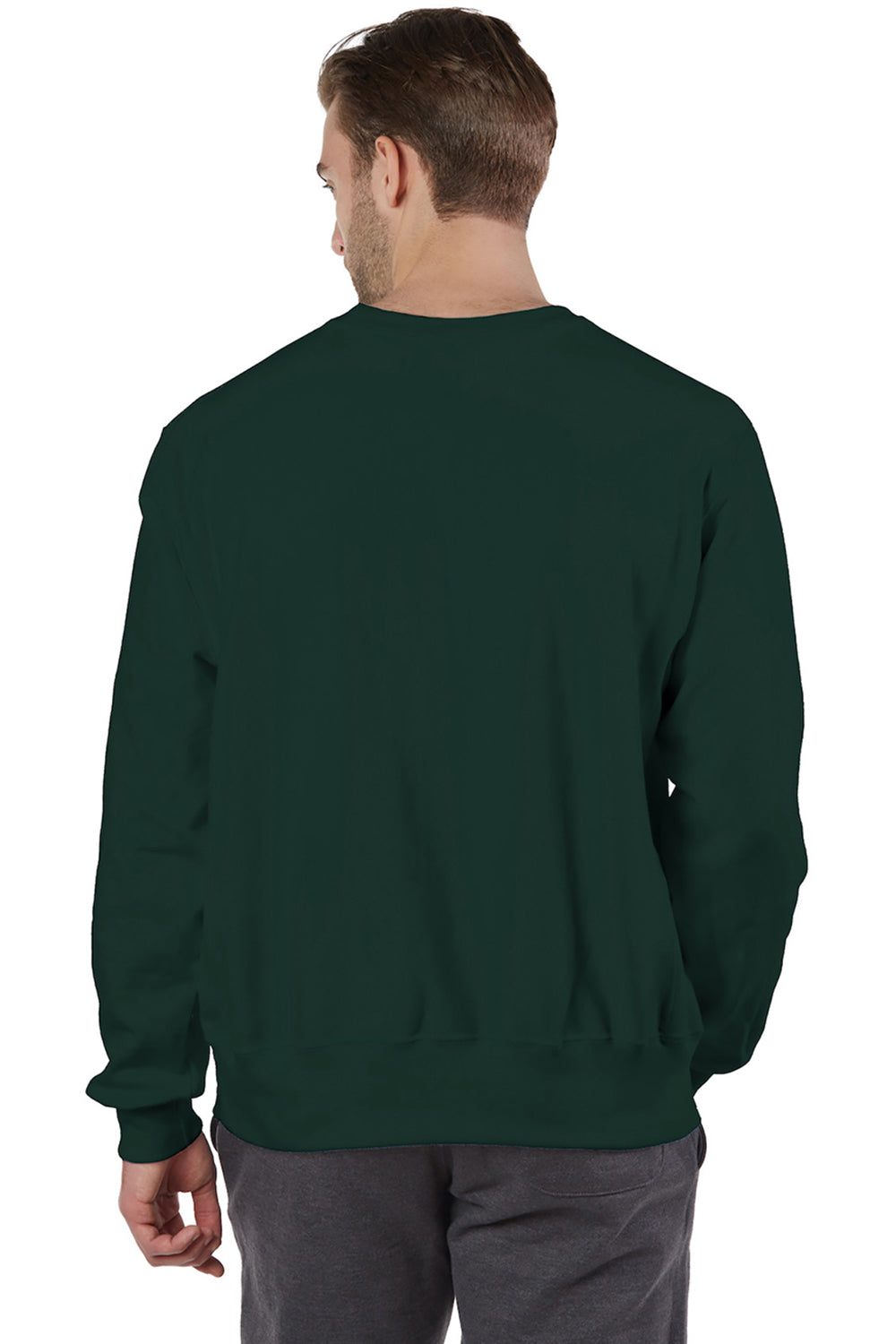 Champion S149/S1049 Mens Shrink Resistant Crewneck Sweatshirt Dark Green Model Back