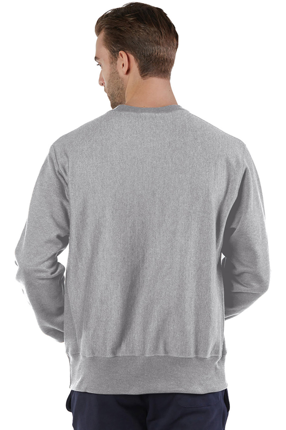 Champion S149/S1049 Mens Shrink Resistant Crewneck Sweatshirt Oxford Grey Model Back
