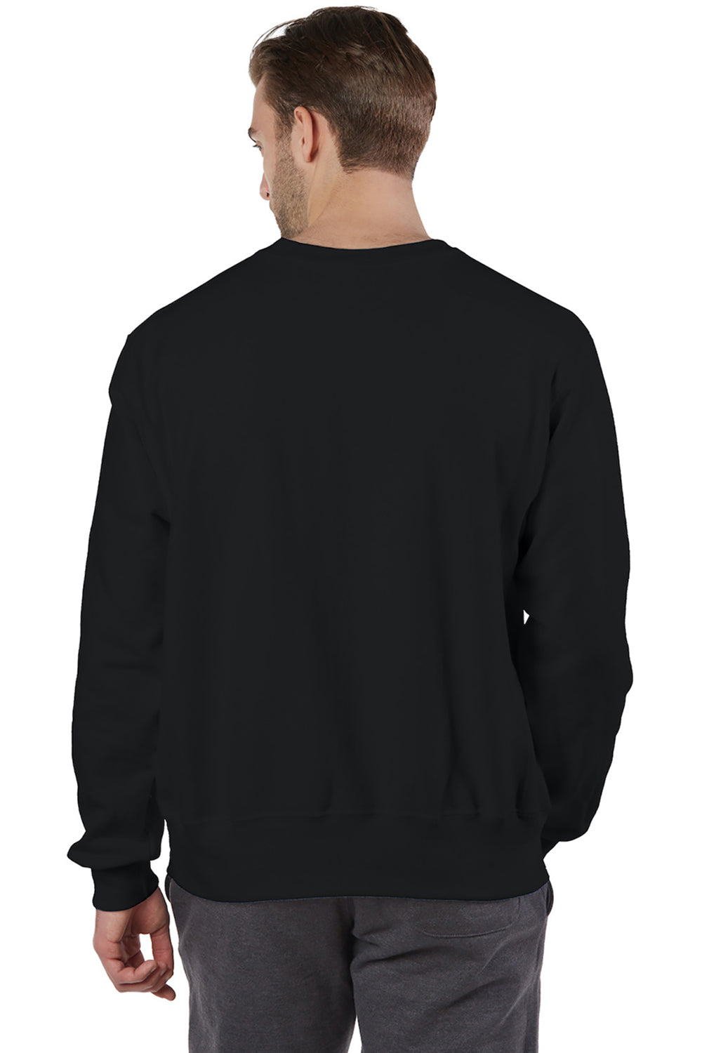 Champion S149/S1049 Mens Shrink Resistant Crewneck Sweatshirt Black Model Back