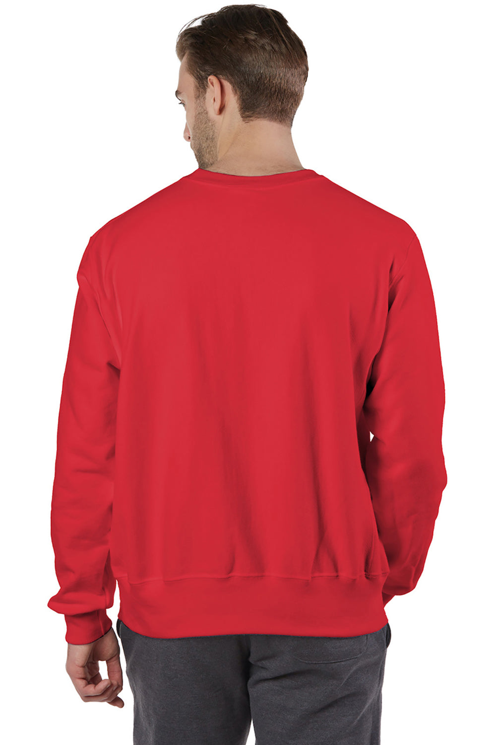 Champion S149/S1049 Mens Shrink Resistant Crewneck Sweatshirt Scarlet Red Model Back
