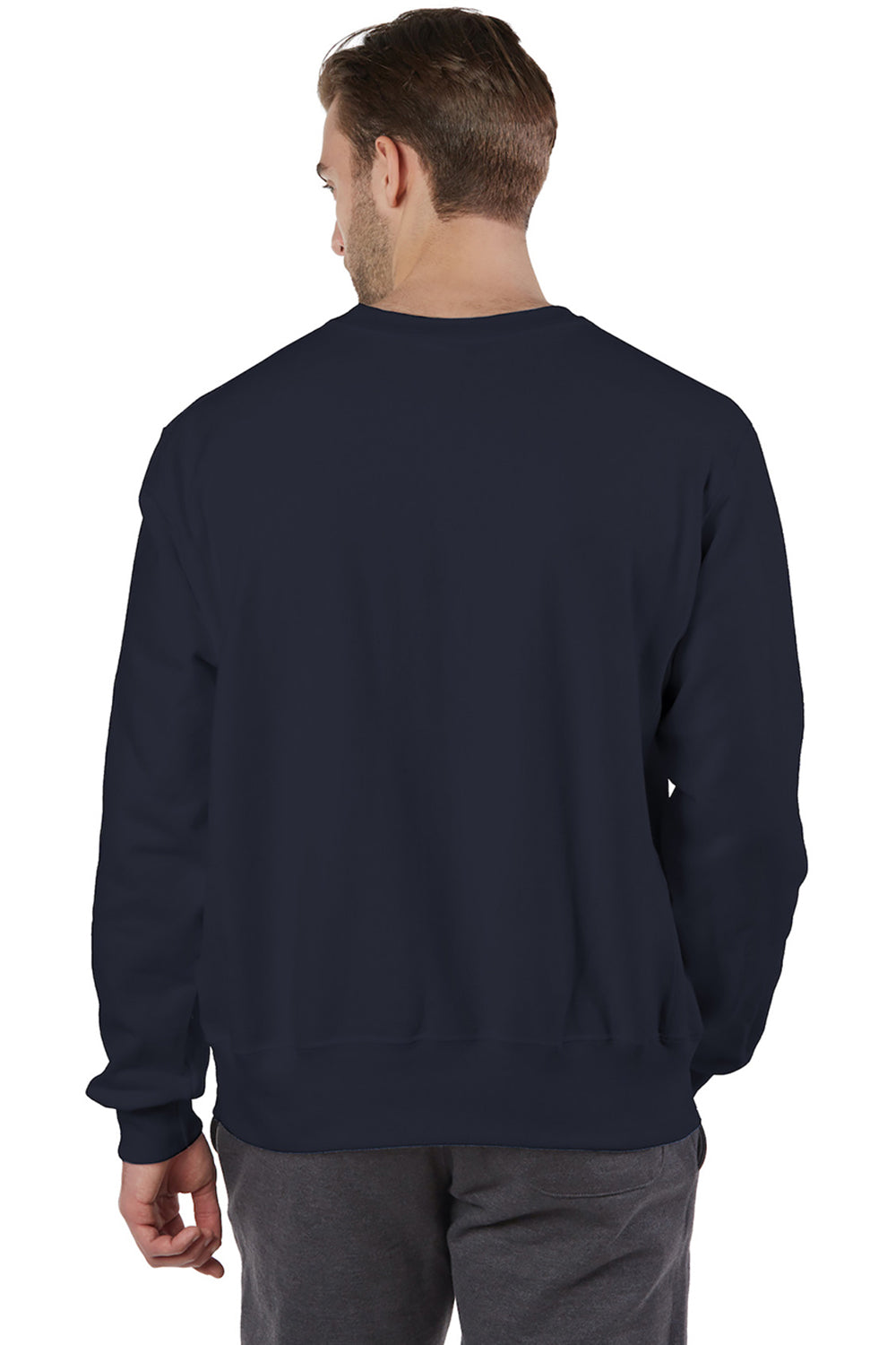 Champion S149/S1049 Mens Shrink Resistant Crewneck Sweatshirt Navy Blue Model Back