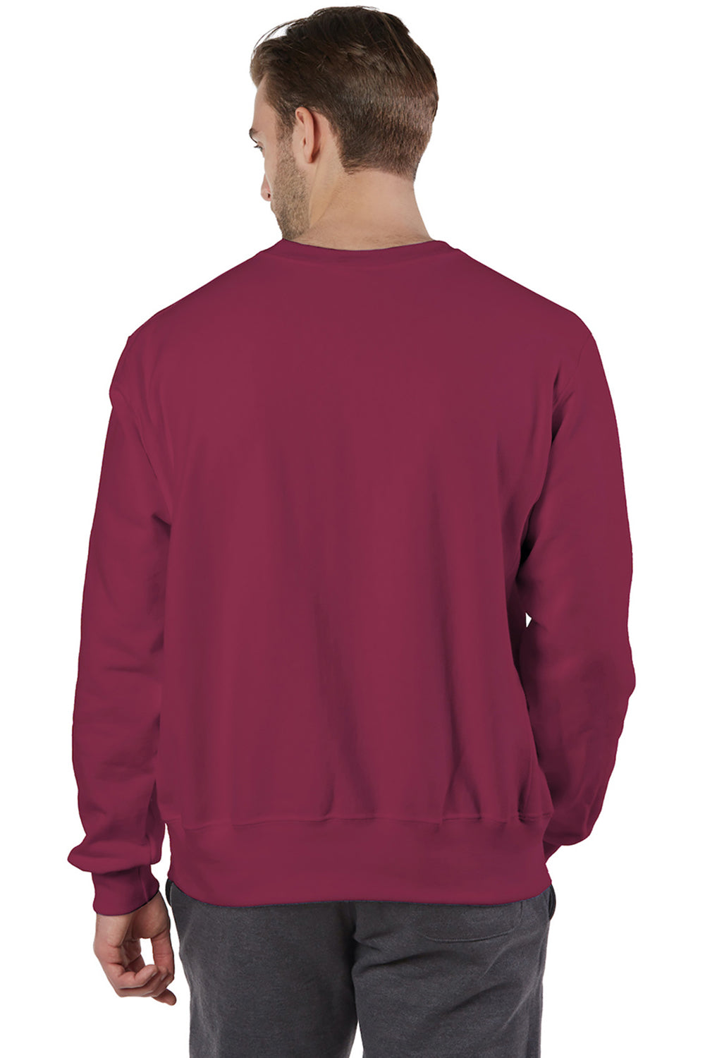 Champion S149/S1049 Mens Shrink Resistant Crewneck Sweatshirt Cardinal Red Model Back