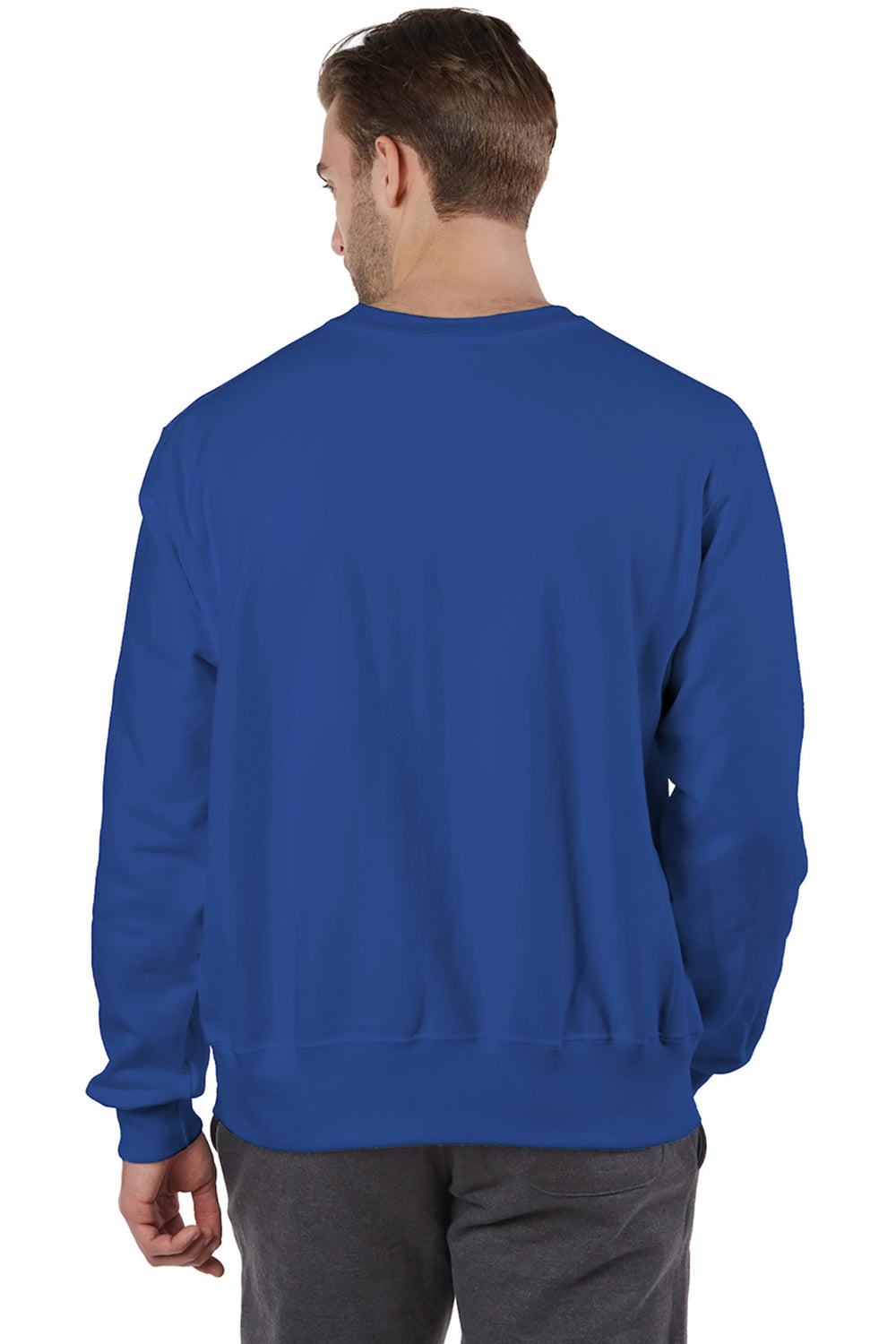 Champion S149/S1049 Mens Shrink Resistant Crewneck Sweatshirt Athletic Royal Blue Model Back