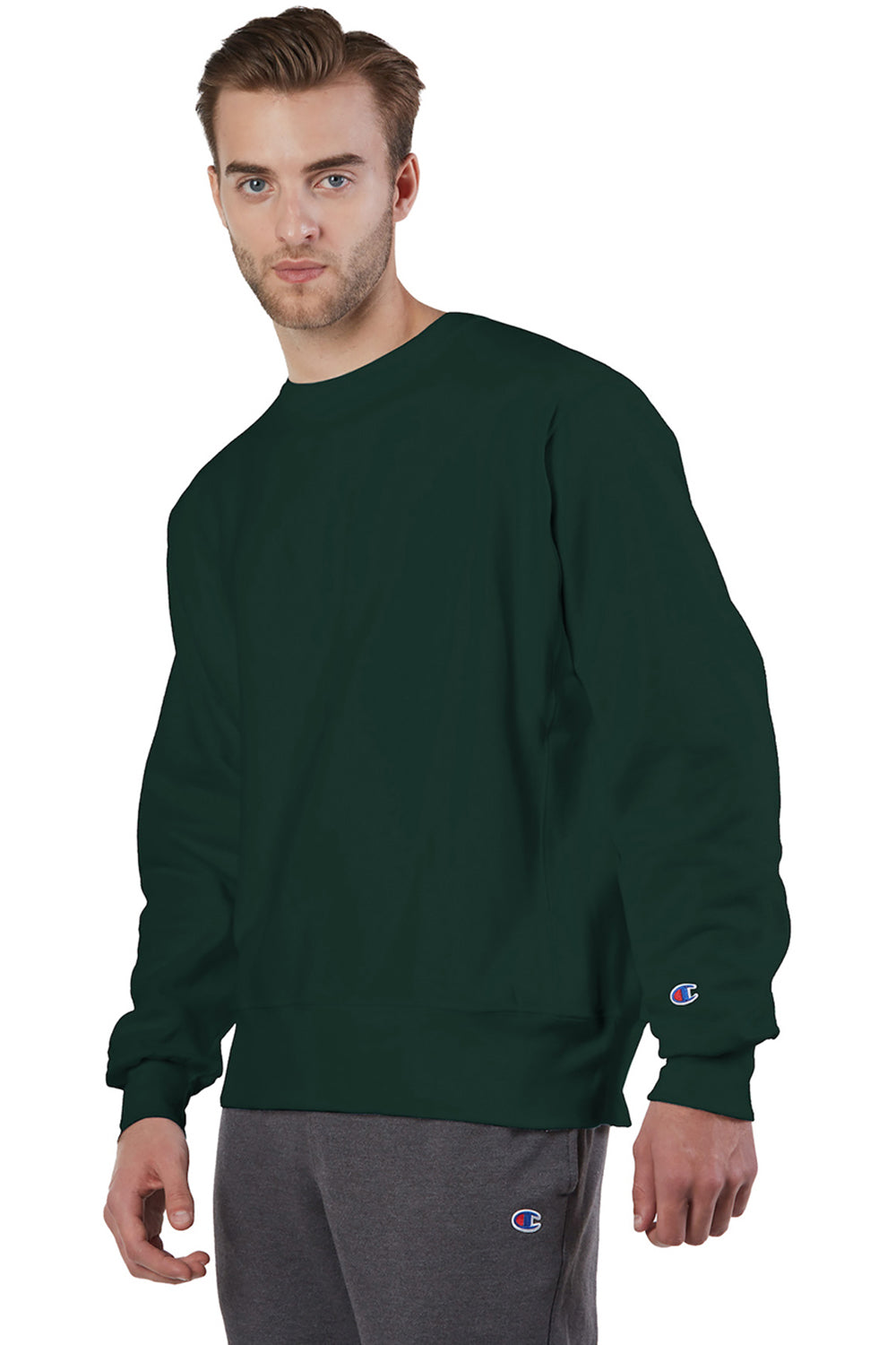 Champion S149/S1049 Mens Shrink Resistant Crewneck Sweatshirt Dark Green Model 3q