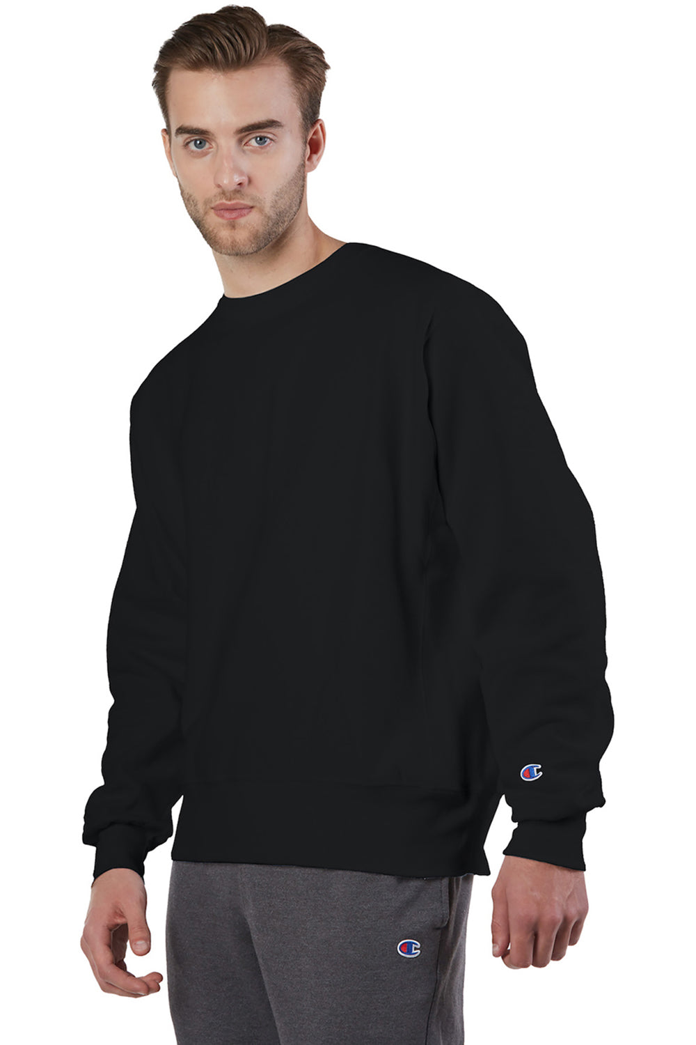 Champion S149/S1049 Mens Shrink Resistant Crewneck Sweatshirt Black Model 3q