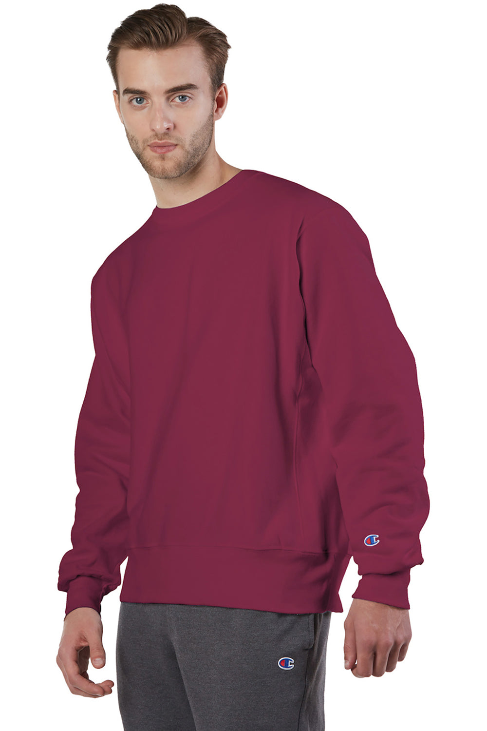 Champion S149/S1049 Mens Shrink Resistant Crewneck Sweatshirt Cardinal Red Model 3q