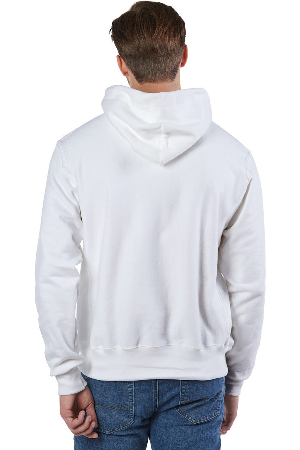 Champion S101/S1051 Mens Shrink Resistant Hooded Sweatshirt Hoodie w/ Pouch Pocket White Model Back