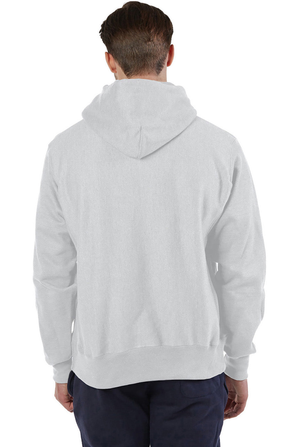 Champion S101/S1051 Mens Shrink Resistant Hooded Sweatshirt Hoodie w/ Pouch Pocket Silver Grey Model Back