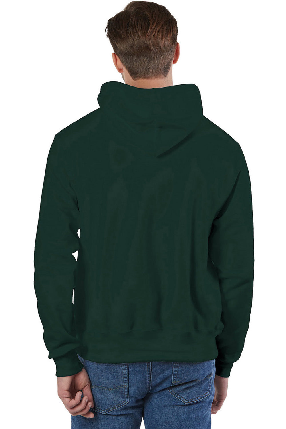 Champion S101/S1051 Mens Shrink Resistant Hooded Sweatshirt Hoodie w/ Pouch Pocket Dark Green Model Back