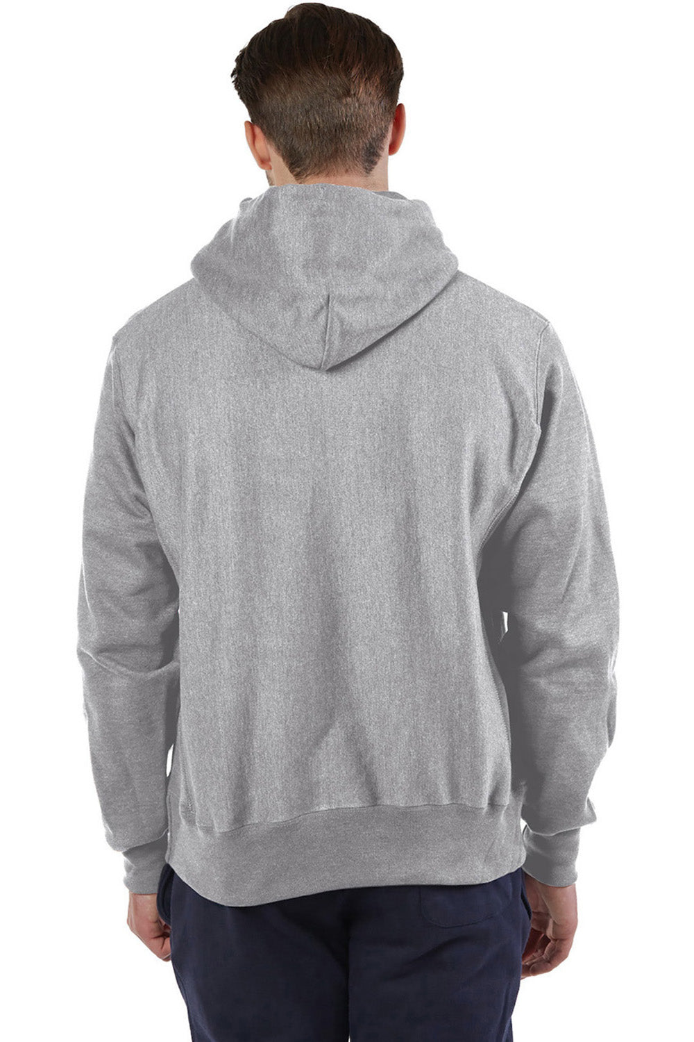 Champion S101/S1051 Mens Shrink Resistant Hooded Sweatshirt Hoodie w/ Pouch Pocket Oxford Grey Model Back