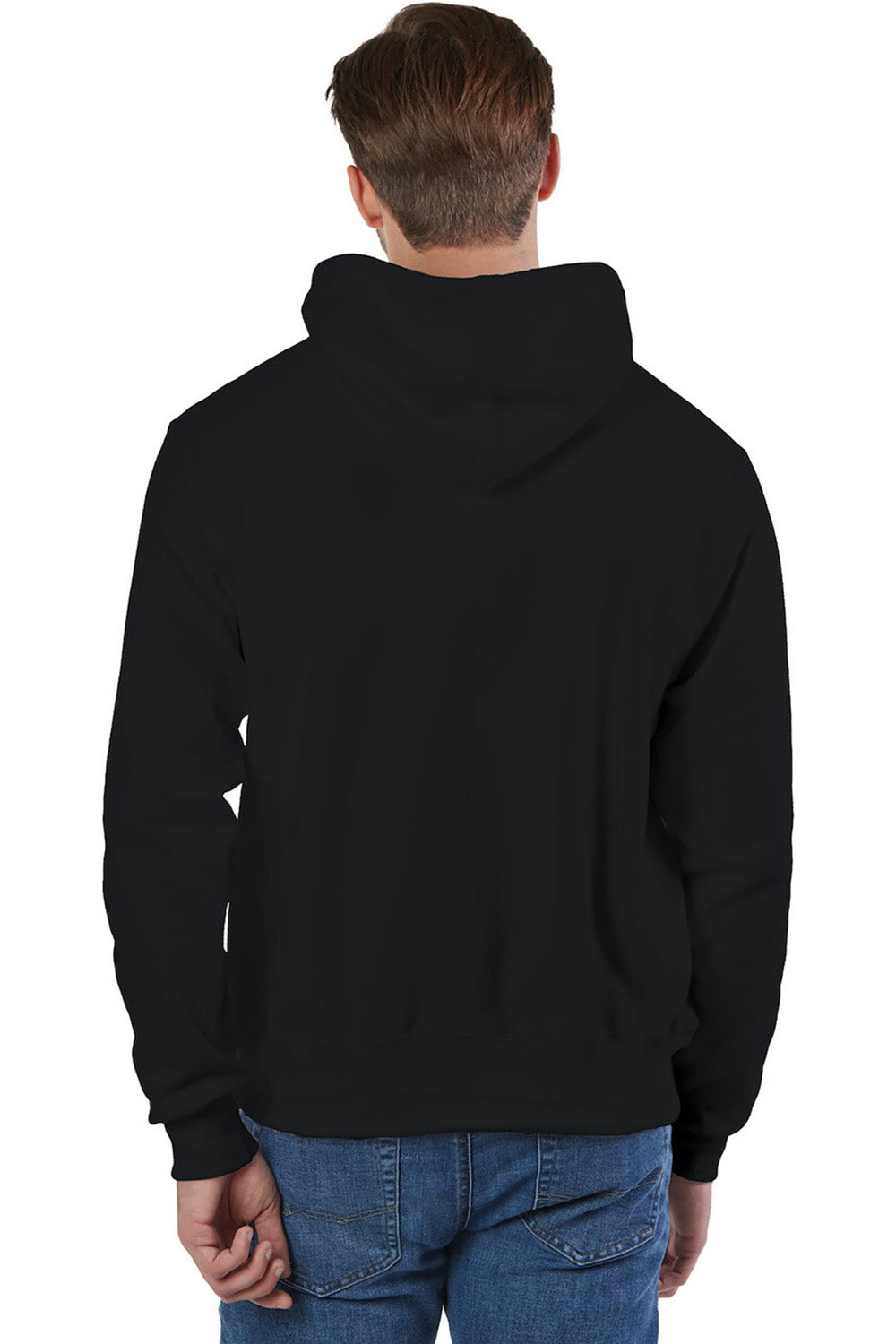 Champion S101/S1051 Mens Shrink Resistant Hooded Sweatshirt Hoodie w/ Pouch Pocket Black Model Back