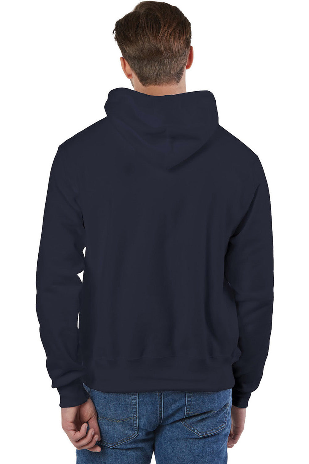 Champion S101/S1051 Mens Shrink Resistant Hooded Sweatshirt Hoodie w/ Pouch Pocket Navy Blue Model Back