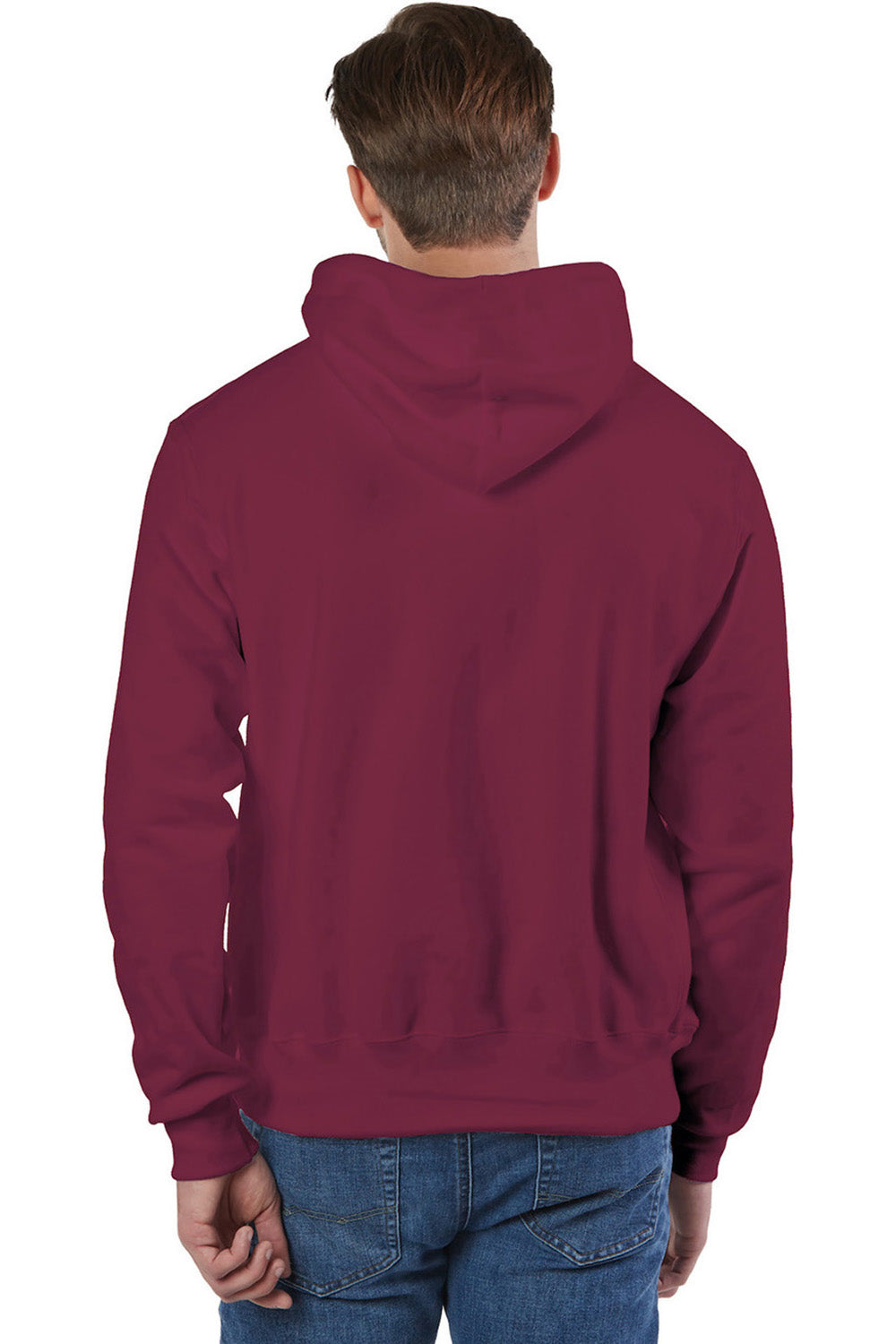 Champion S101/S1051 Mens Shrink Resistant Hooded Sweatshirt Hoodie w/ Pouch Pocket Cardinal Red Model Back