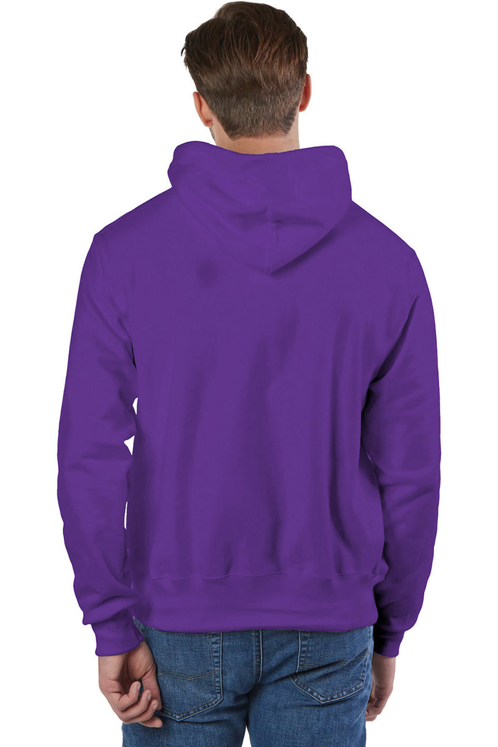Champion S101/S1051 Mens Shrink Resistant Hooded Sweatshirt Hoodie w/ Pouch Pocket Purple Model Back