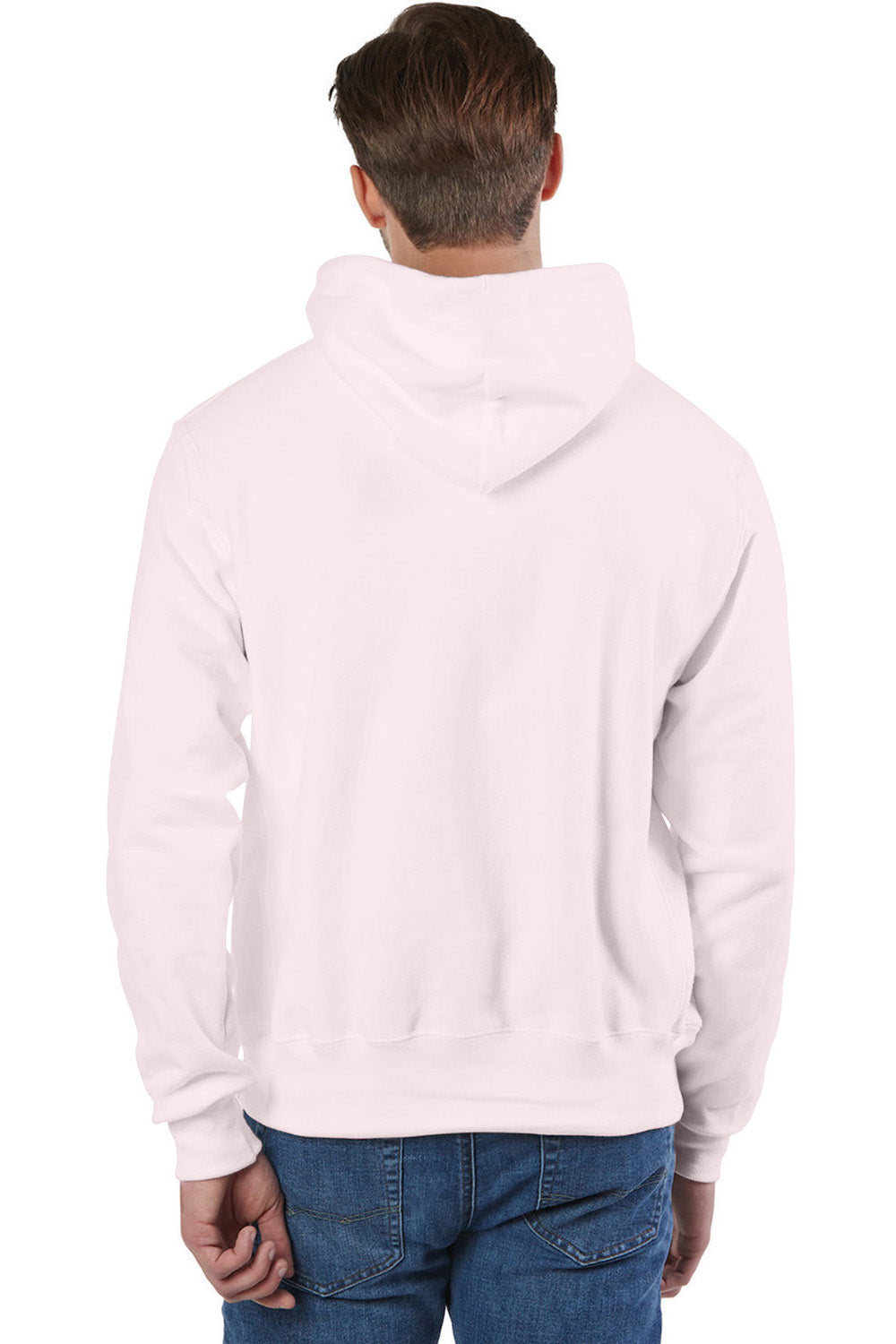 Champion S101/S1051 Mens Shrink Resistant Hooded Sweatshirt Hoodie w/ Pouch Pocket Body Blush Pink Model Back